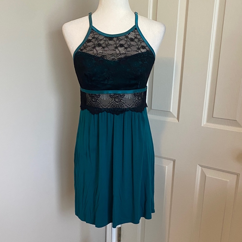 Soma Teal nightgown with Black Lace